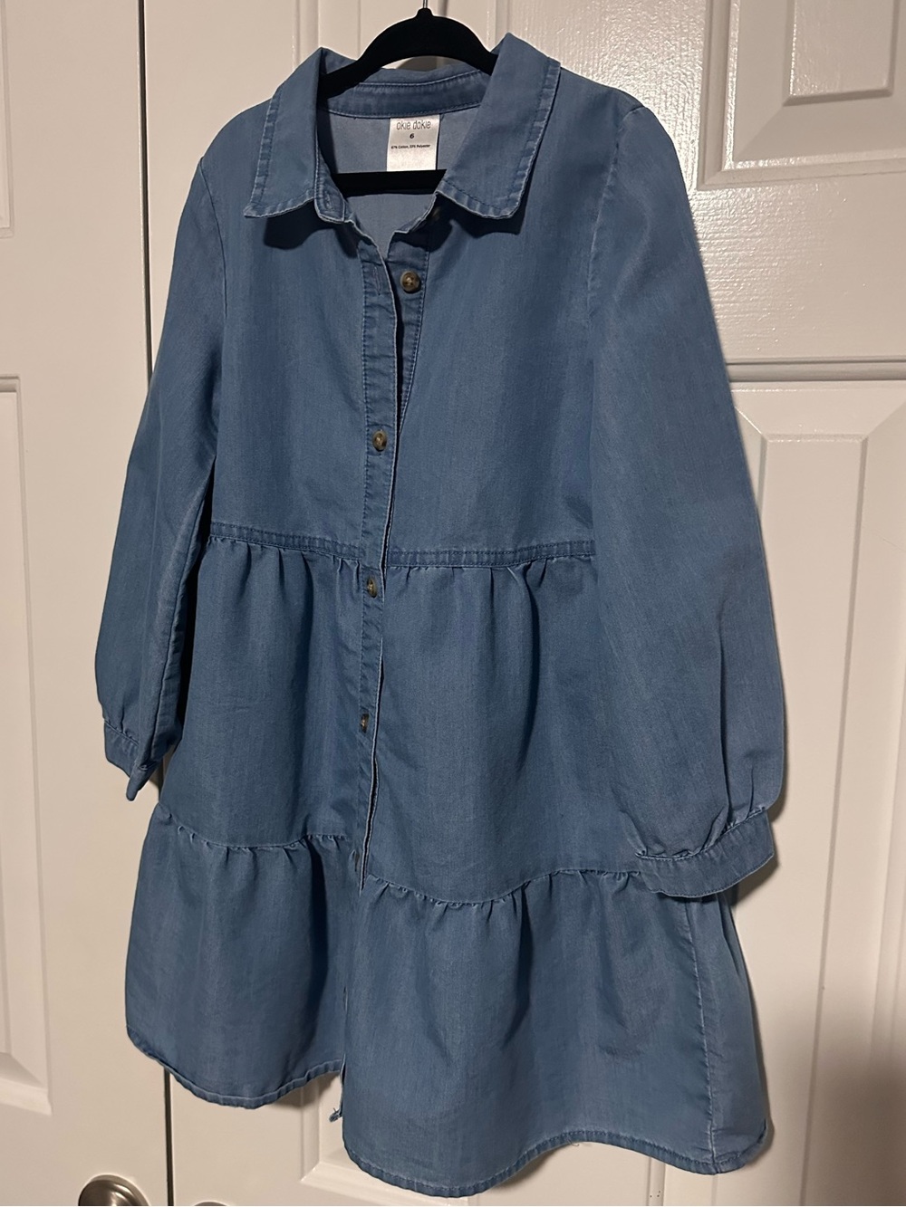 okie dokie Blue Denim-Look Tiered Button-Front Dress